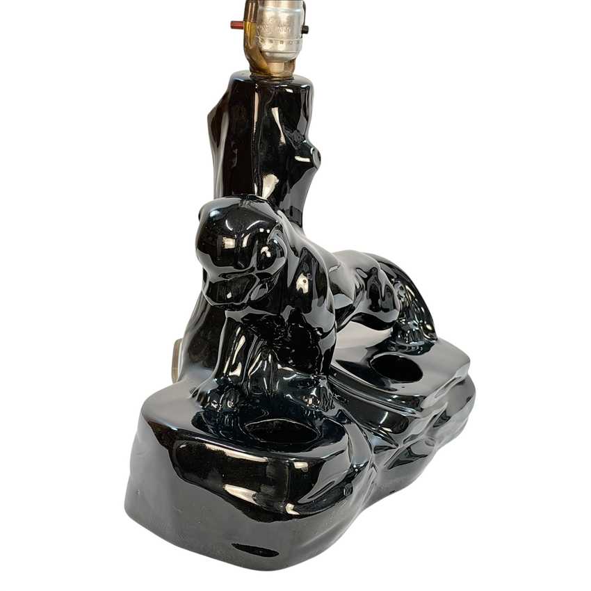 Vintage Black Ceramic Panther Lamp | Glossy Black Cat Table Lamp | Hollywood Regency Animal Lamp | Sculptural Vintage Lighting