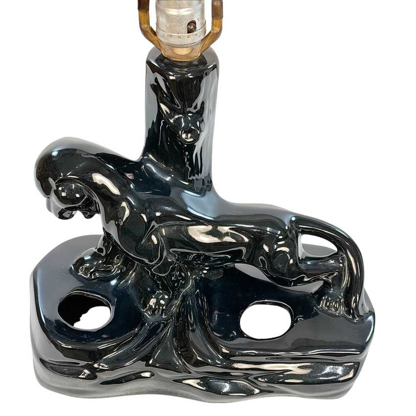 Vintage Black Ceramic Panther Lamp | Glossy Black Cat Table Lamp | Hollywood Regency Animal Lamp | Sculptural Vintage Lighting