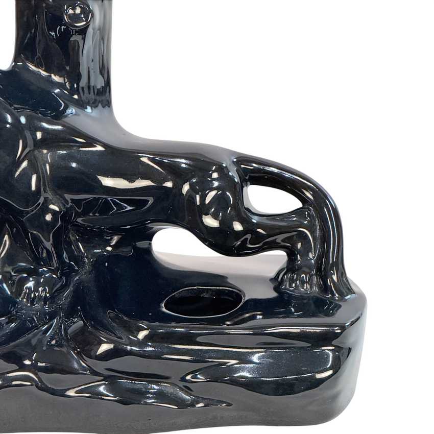 Vintage Black Ceramic Panther Lamp | Glossy Black Cat Table Lamp | Hollywood Regency Animal Lamp | Sculptural Vintage Lighting