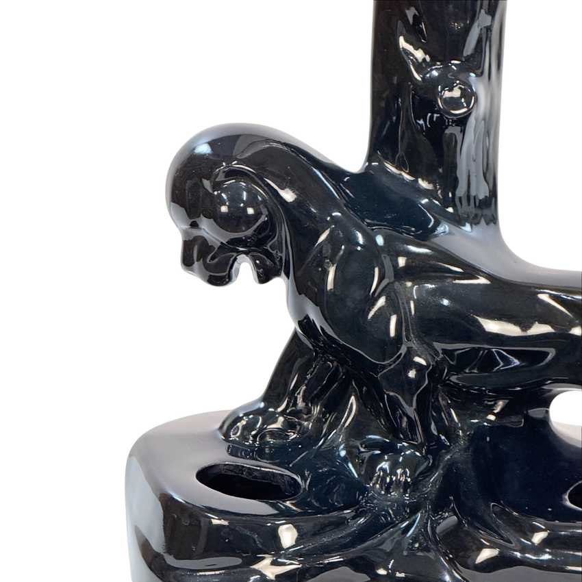 Vintage Black Ceramic Panther Lamp | Glossy Black Cat Table Lamp | Hollywood Regency Animal Lamp | Sculptural Vintage Lighting
