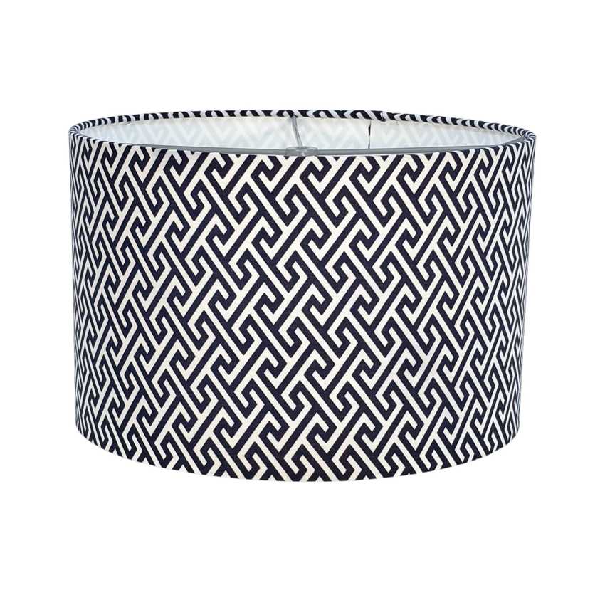 Handmade Japanese Yukata Fabric Drum Lampshade, Navy and White Geometric Pattern, Custom Size 6–16 Inches
