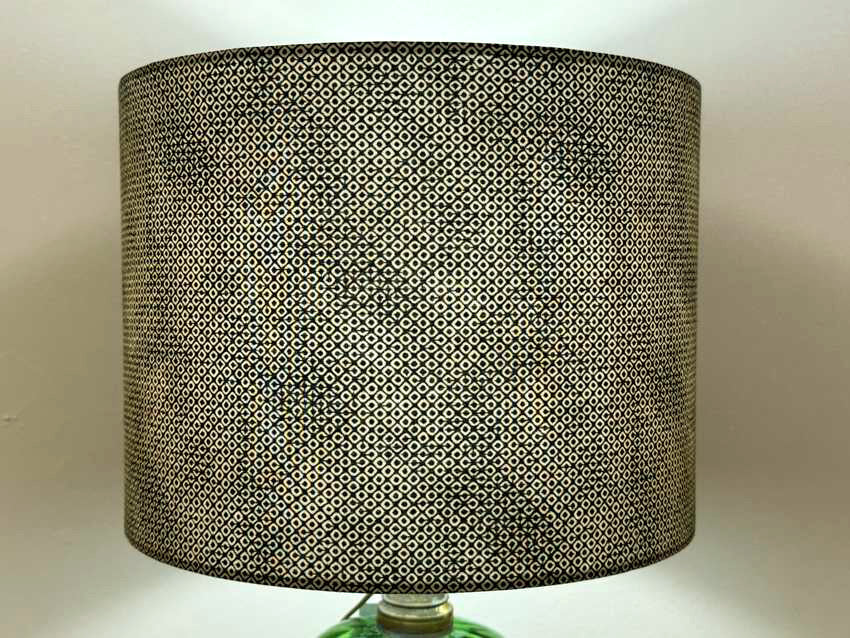 One of a Kind 12” Drum Lampshade – Black & Cream Geometric Cotton Shade – Handmade – Last One