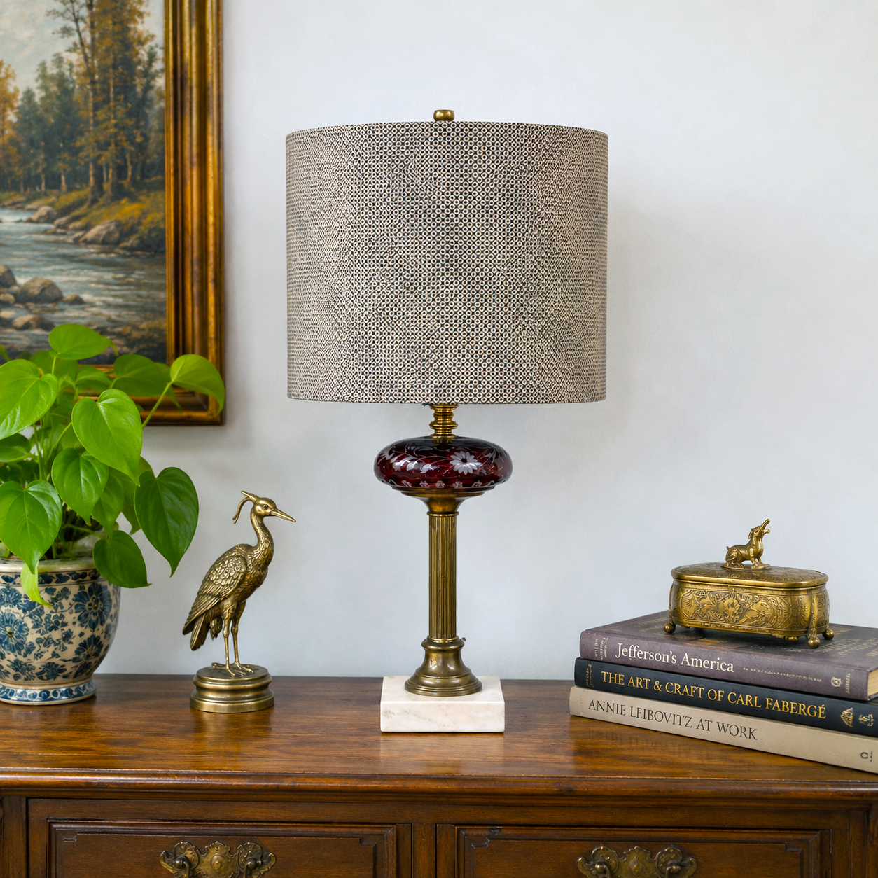 One of a Kind 12” Drum Lampshade – Black & Cream Geometric Cotton Shade – Handmade – Last One