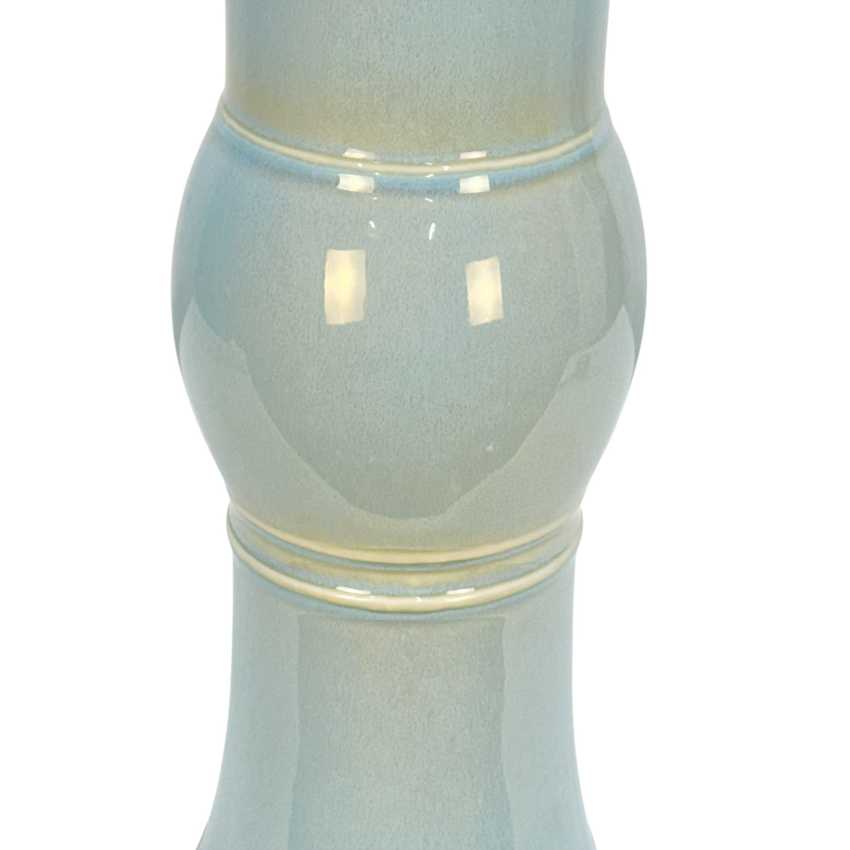 Vintage Light Blue Ceramic Table Lamp, Celadon Asian Style Lamp, Black Carved Base, Chinoiserie Lamp, 24 Inch Vintage Lighting
