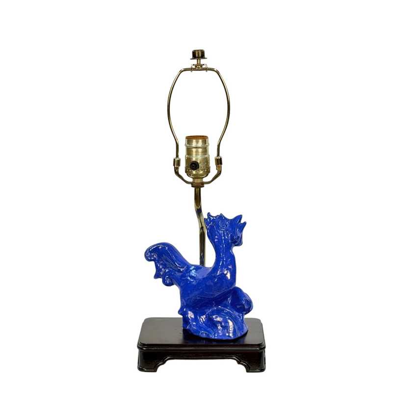 Vintage Cobalt Blue Ceramic Rooster Table Lamp, Figural Chicken Lamp, Chinoiserie Lighting, Asian Inspired Decor