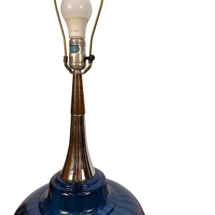 Vintage MCM Cobalt Glass Lamps, Blue Pair Vintage Lighting, Mid Century Retro Table Lamps