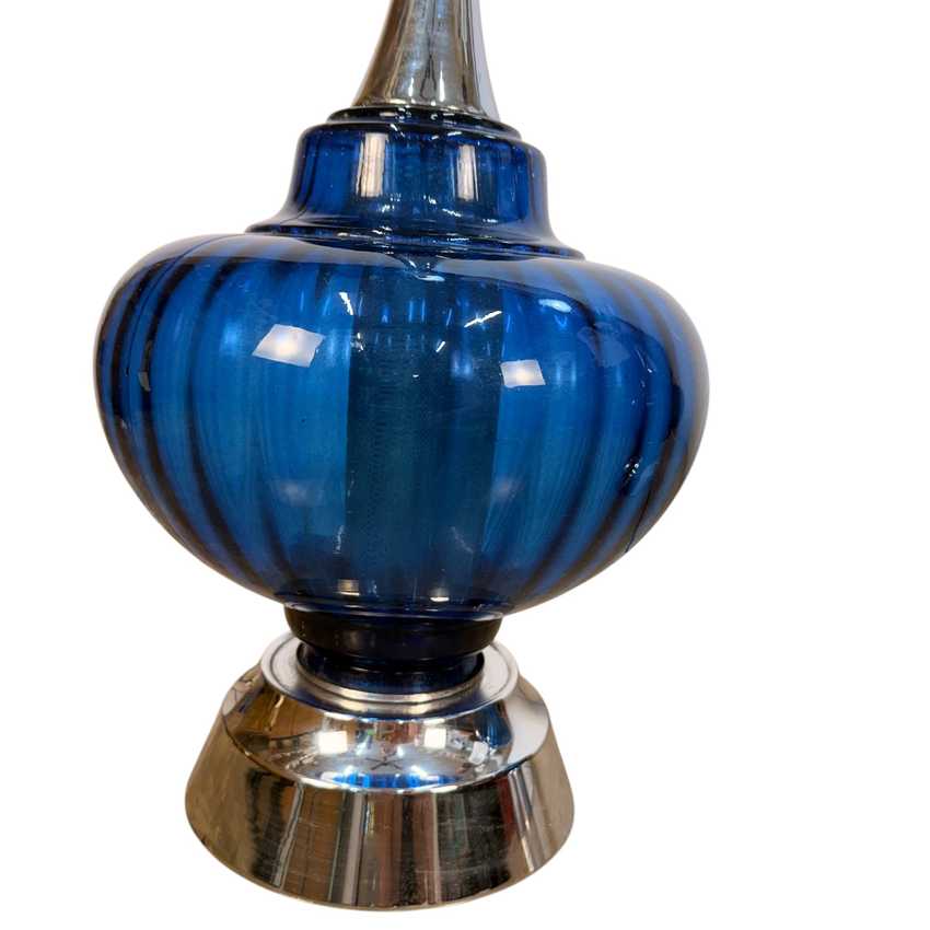 Vintage MCM Cobalt Glass Lamps, Blue Pair Vintage Lighting, Mid Century Retro Table Lamps