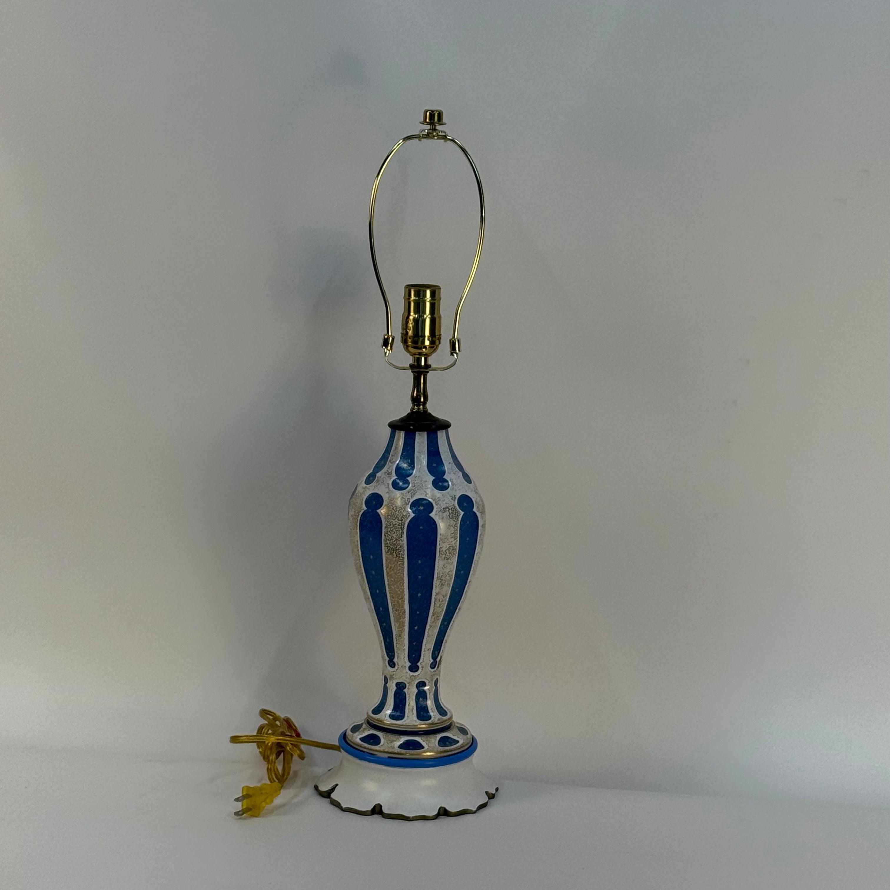 French Blue Opaline Lamp