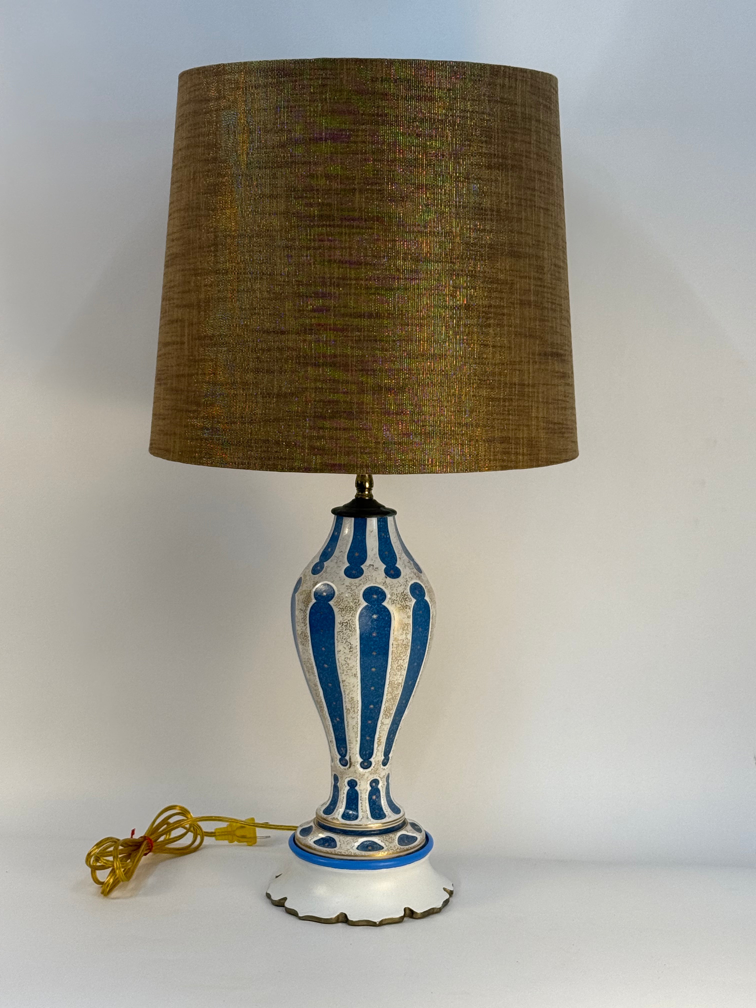 French Blue Opaline Lamp