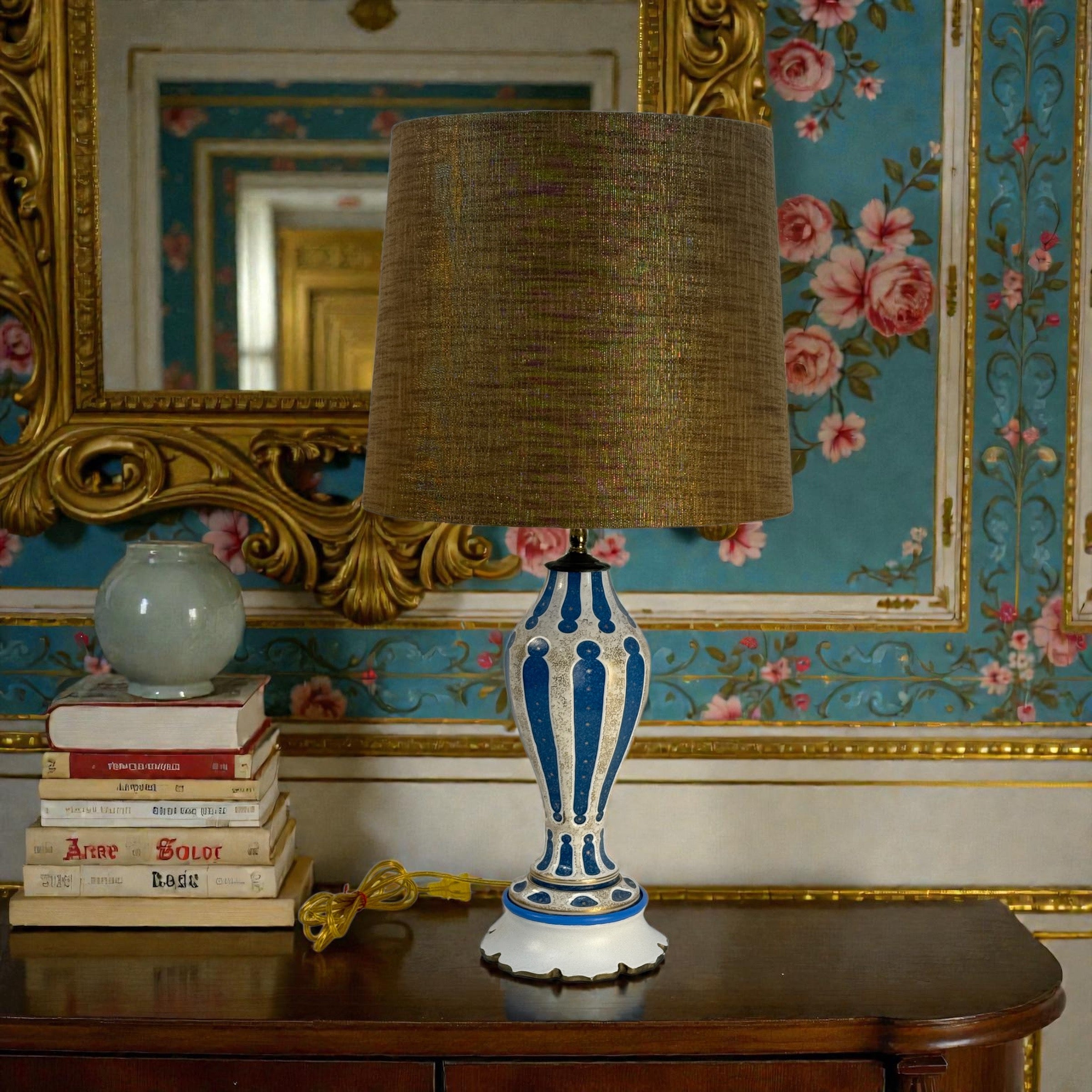 French Blue Opaline Lamp