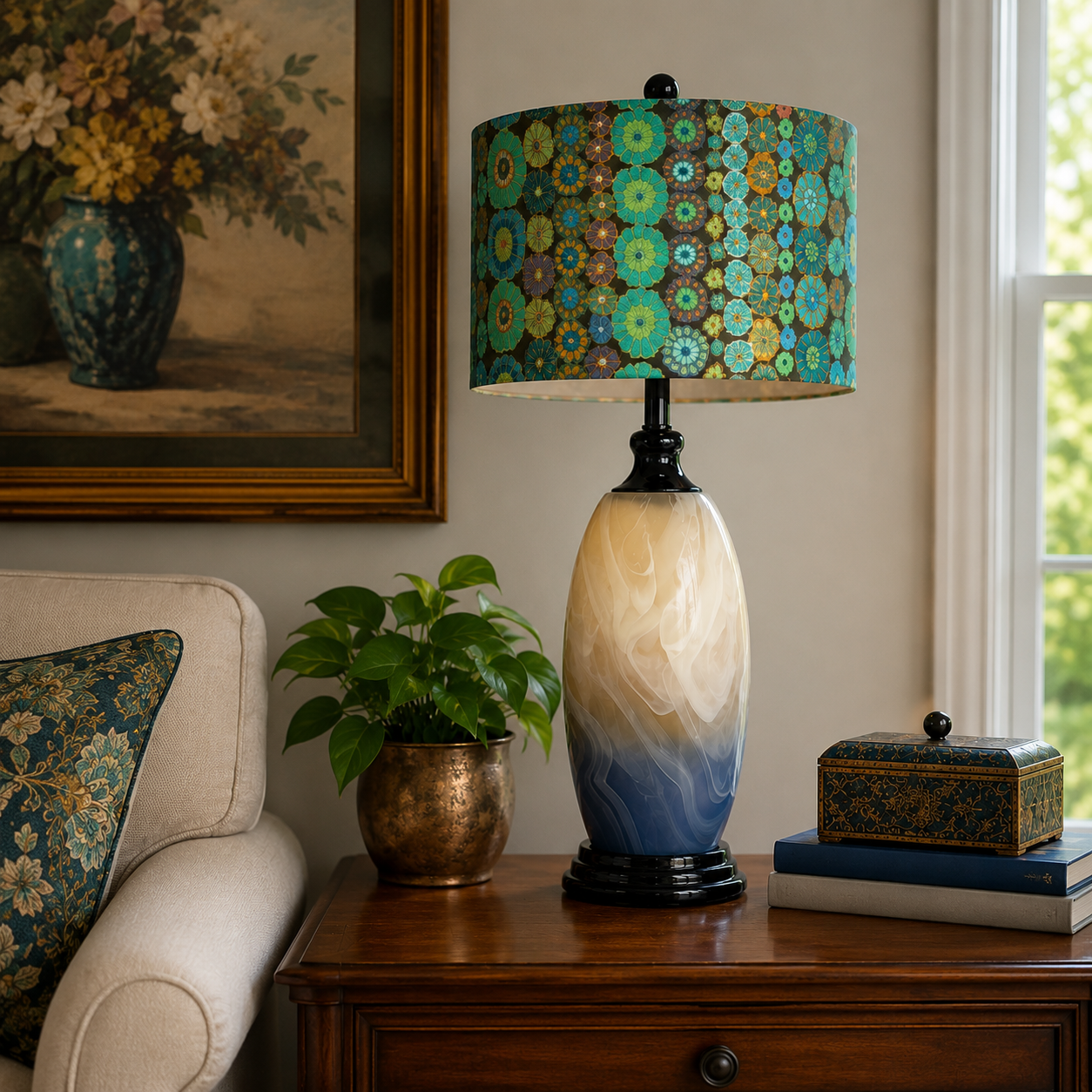 Handmade Art Glass Vase Lamp | Boho Statement Table Lamp | Housewarming Glass Vase Lamp
