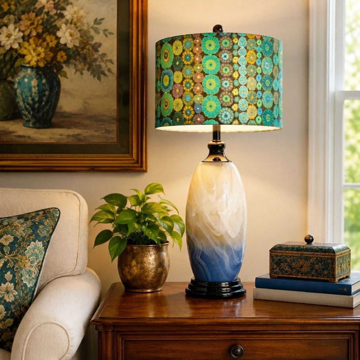 Handmade Art Glass Vase Lamp | Boho Statement Table Lamp | Housewarming Glass Vase Lamp