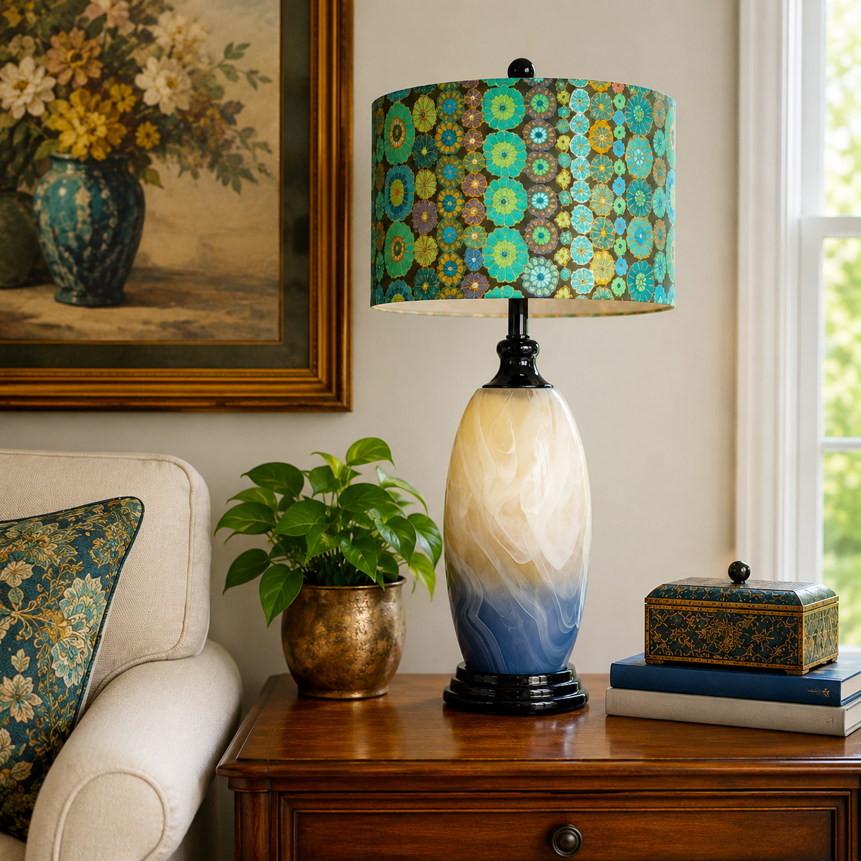 Handmade Art Glass Vase Lamp | Boho Statement Table Lamp | Housewarming Glass Vase Lamp