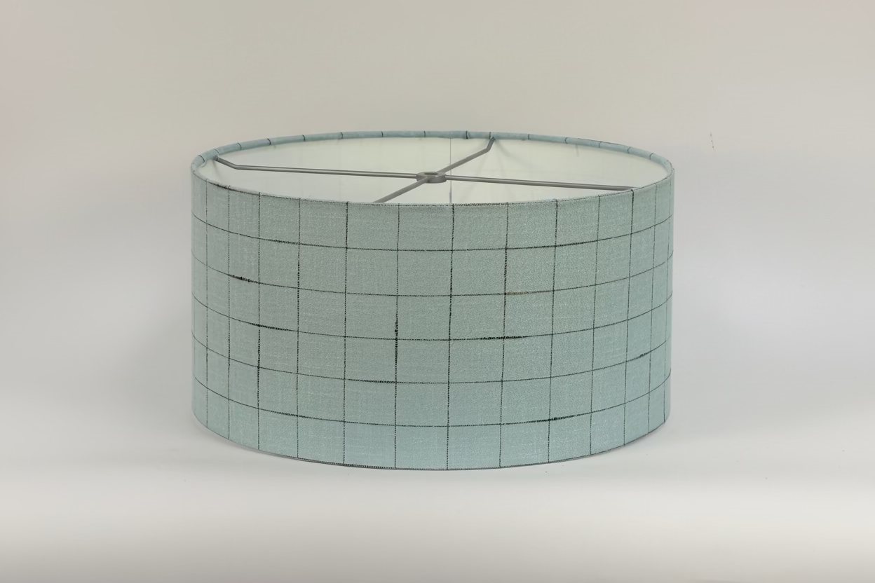 Light Blue Linen with Grid - 16 Inch Drum Shade