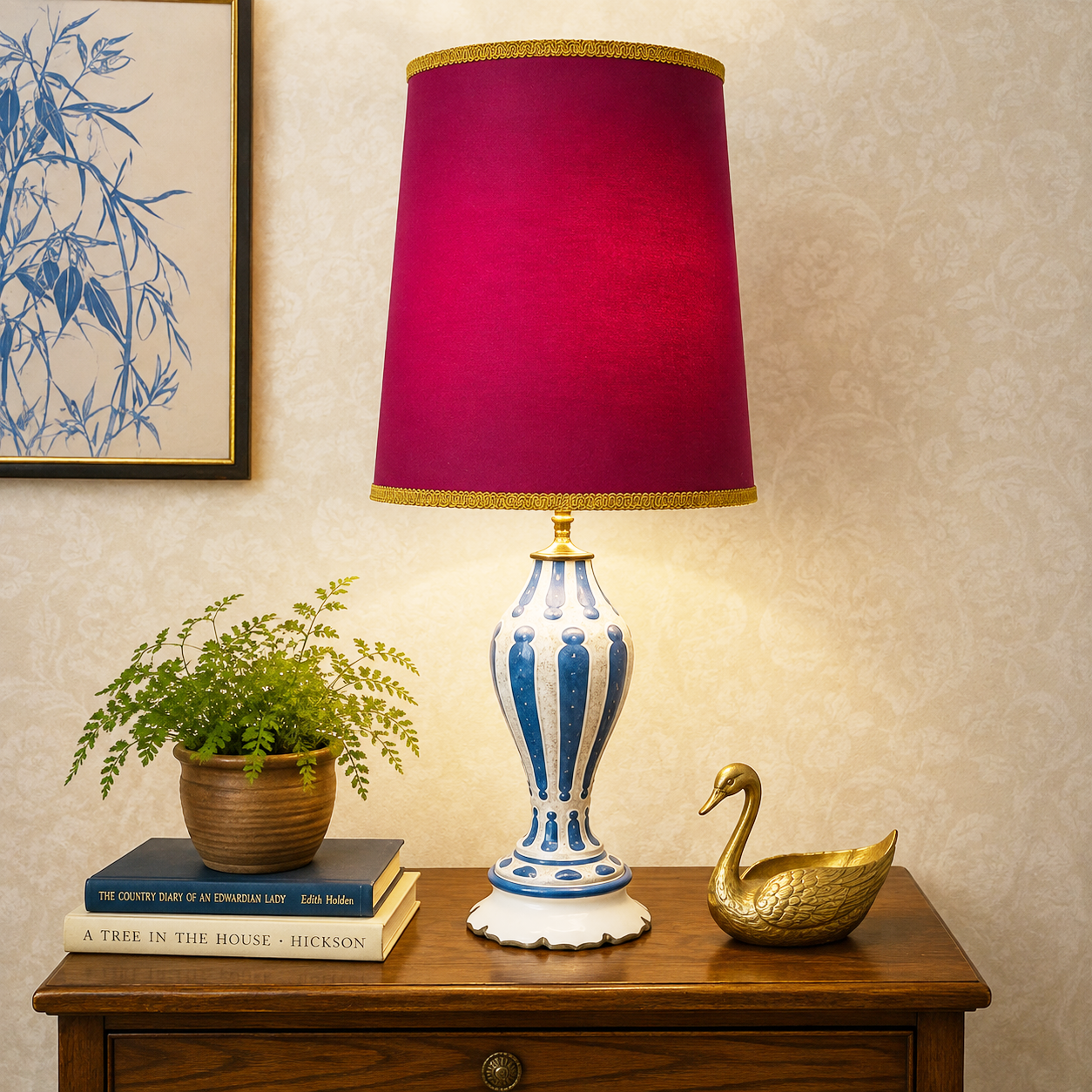 Vintage French Blue Opaline Glass Table Lamp | Restored Blue & White Glass Lamp with Gold Accents | Rewired | 24" Tall