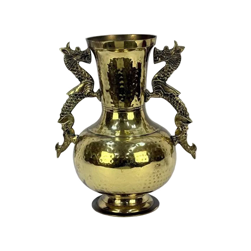 Hammered Brass Vase with Dragon Handles