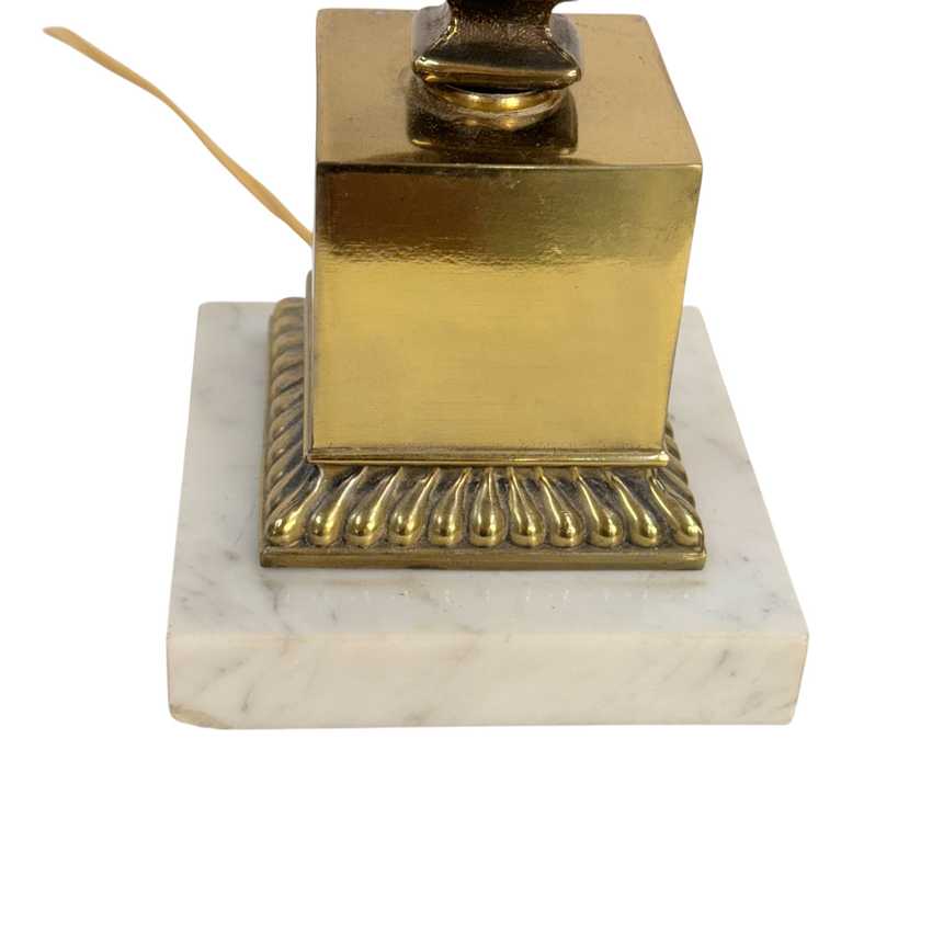 Pair of Vintage Brass Candlestick Table Lamps – Neoclassical Hollywood Regency Lamps – Marble Bases – 3 Way Lighting