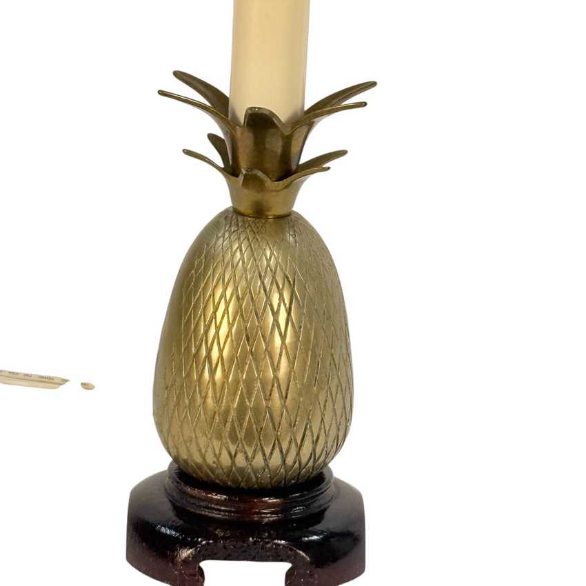 Vintage Andrea by Sadek Brass Pineapple Lamp with Shade | Hollywood Regency Boudoir Accent Lamp