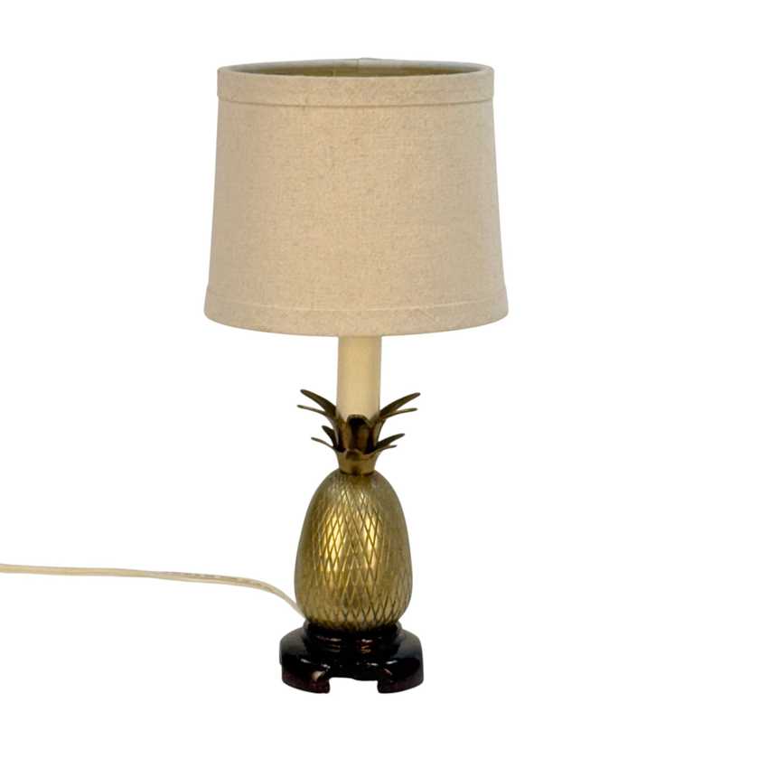 Vintage Andrea by Sadek Brass Pineapple Lamp with Shade | Hollywood Regency Boudoir Accent Lamp