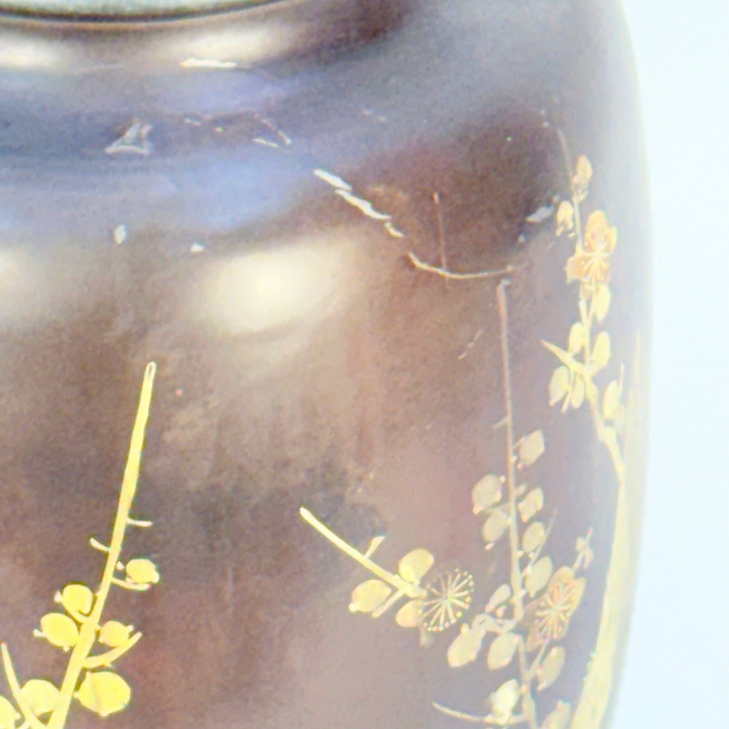 Brown Asian Ceramic Lamp with Cherry Blossoms