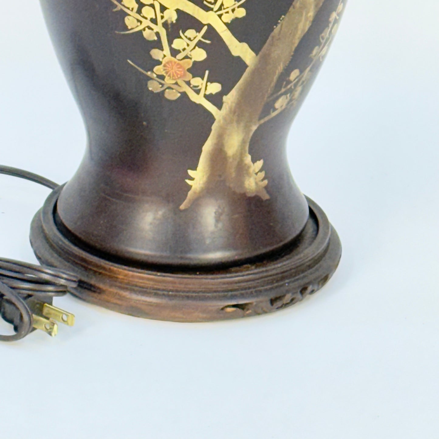 Brown Asian Ceramic Lamp with Cherry Blossoms