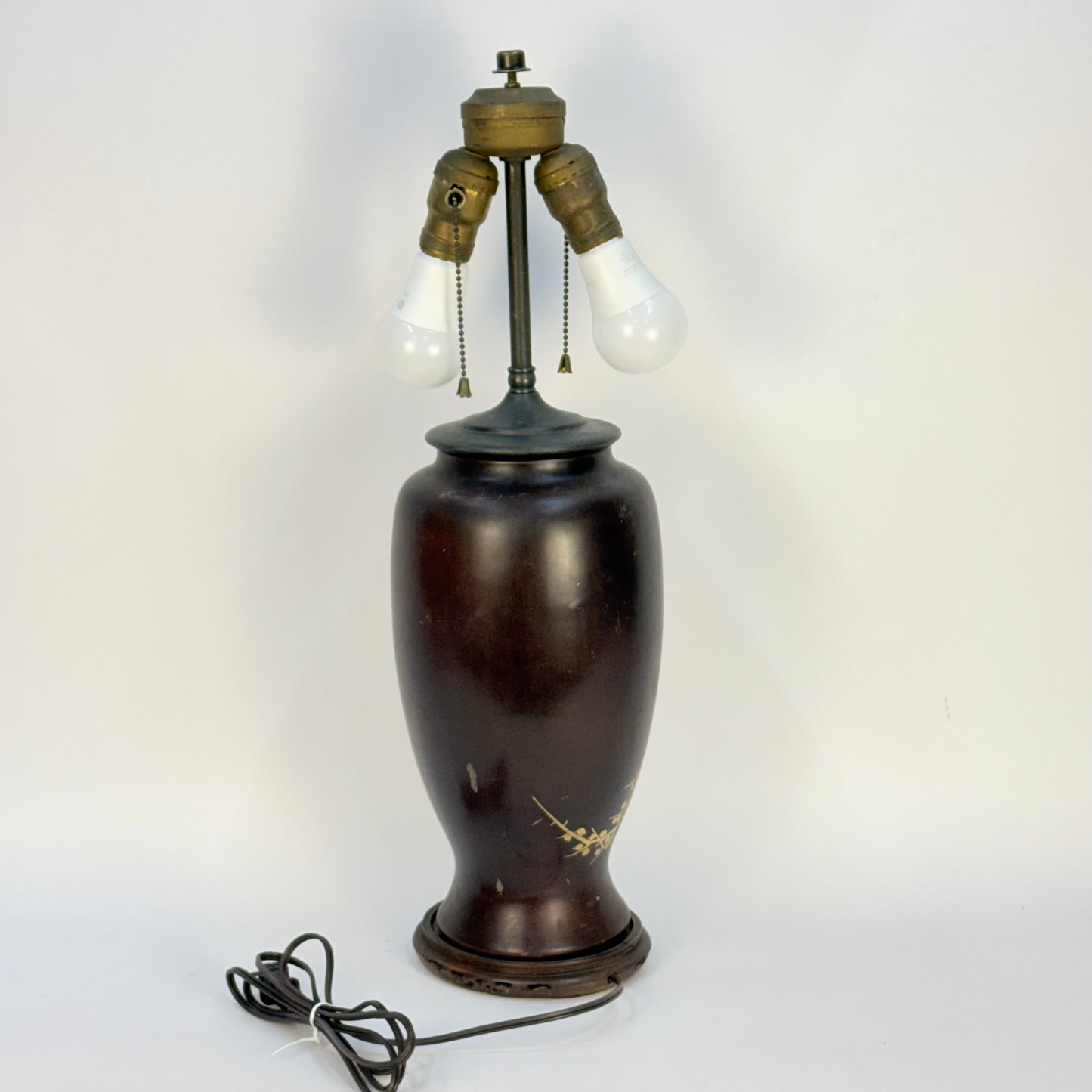 Brown Asian Ceramic Lamp with Cherry Blossoms