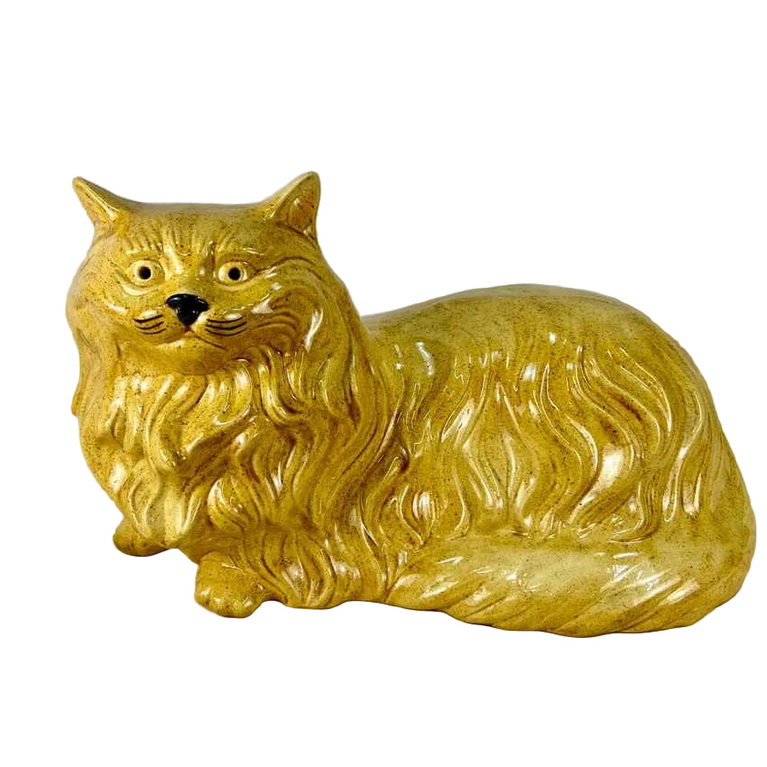 Life Size Vintage Light Brown Ceramic Cat