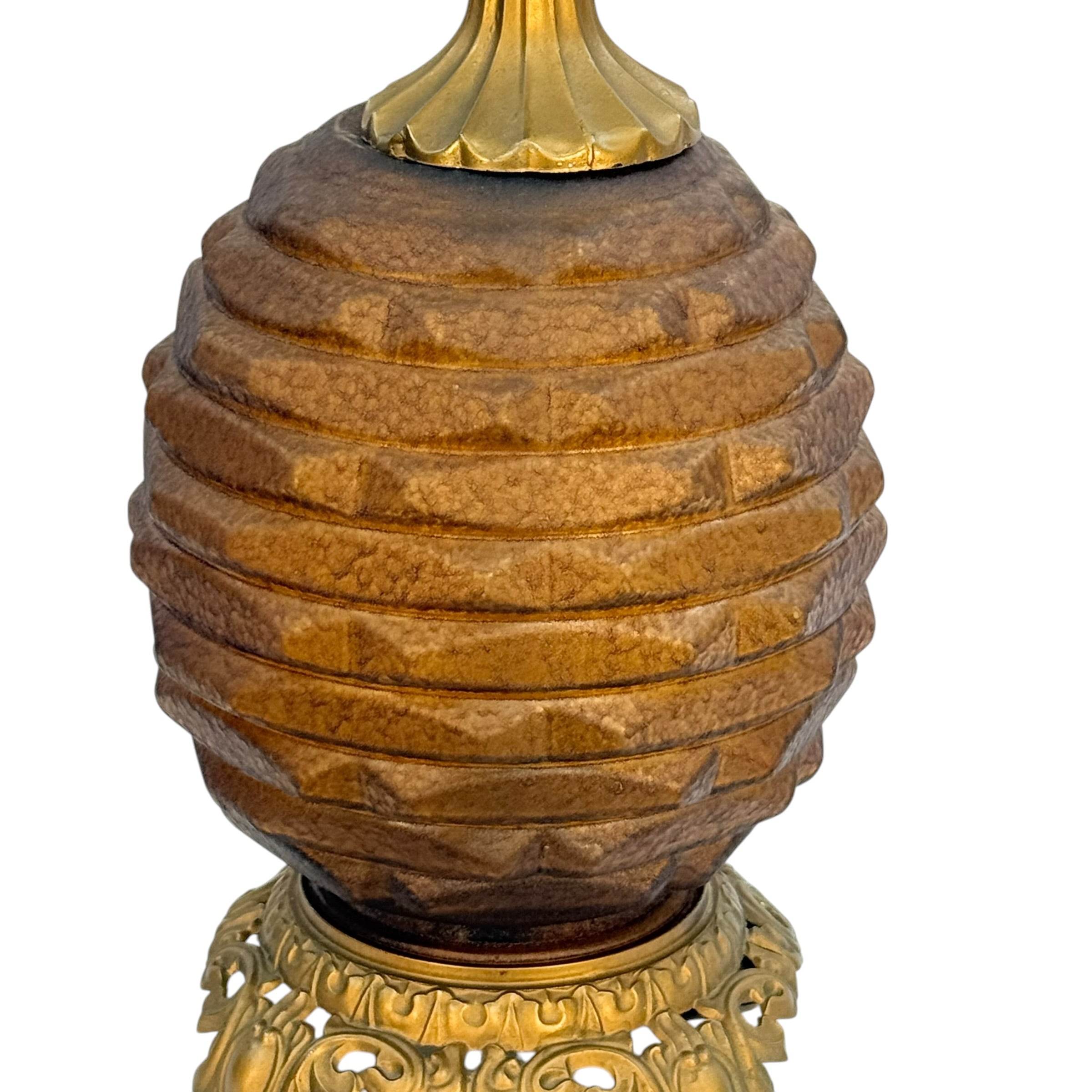 Vintage Mid Century Beehive Table Lamp | Brown Glass Night Light Lamp | Brass Tone MCM Lighting