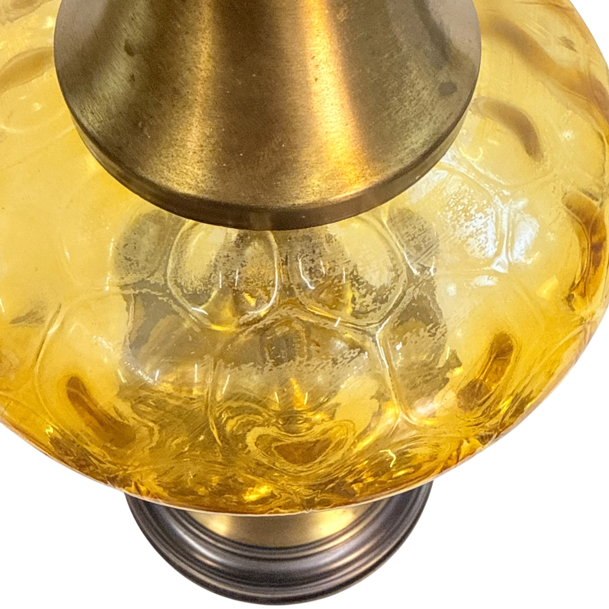 Vintage Mid Century Modern Amber Glass Table Lamp | Brass Tone MCM Lighting