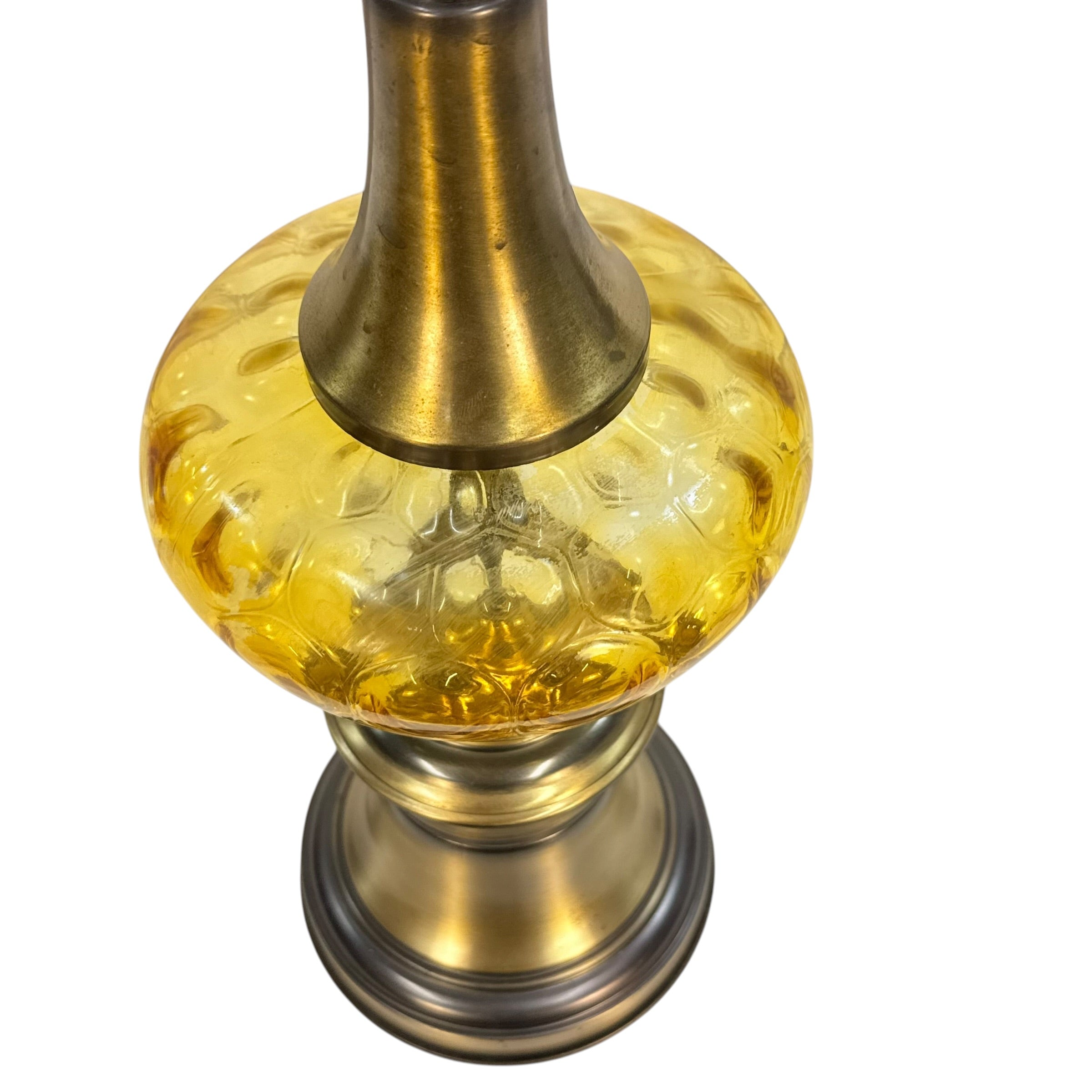 Vintage Mid Century Modern Amber Glass Table Lamp | Brass Tone MCM Lighting