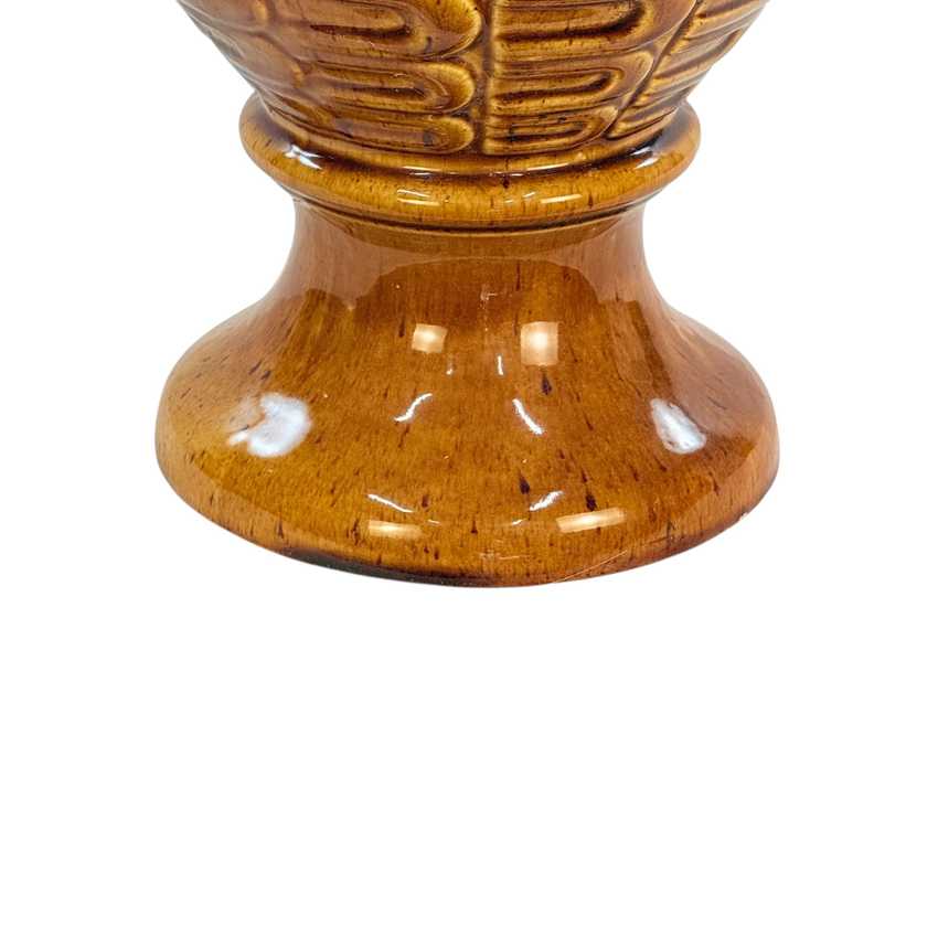 Vintage MCM Ceramic Table Lamp – 33.5” Mustard Brown Geometric Textured 1970s Mid Century Lamp