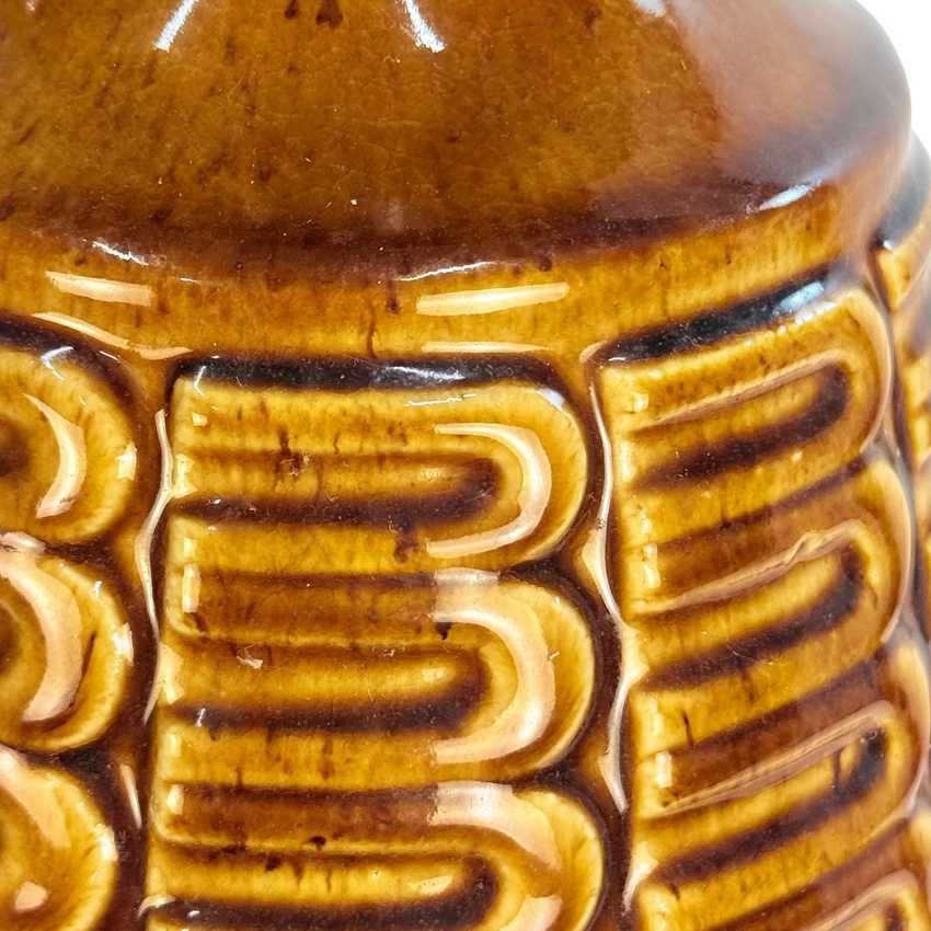 Vintage MCM Ceramic Table Lamp – 33.5” Mustard Brown Geometric Textured 1970s Mid Century Lamp