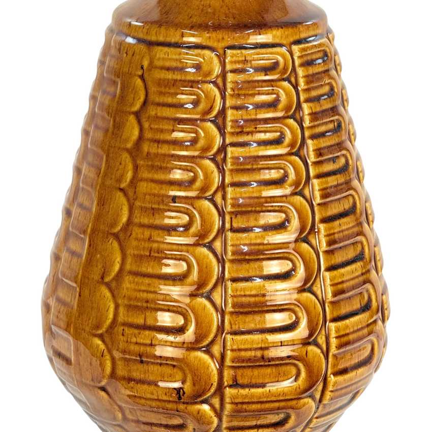 Vintage MCM Ceramic Table Lamp – 33.5” Mustard Brown Geometric Textured 1970s Mid Century Lamp