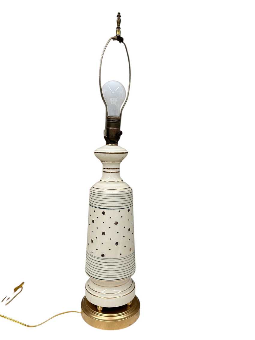 Ceramic Lamp with Green and Gold Stripes and Dots