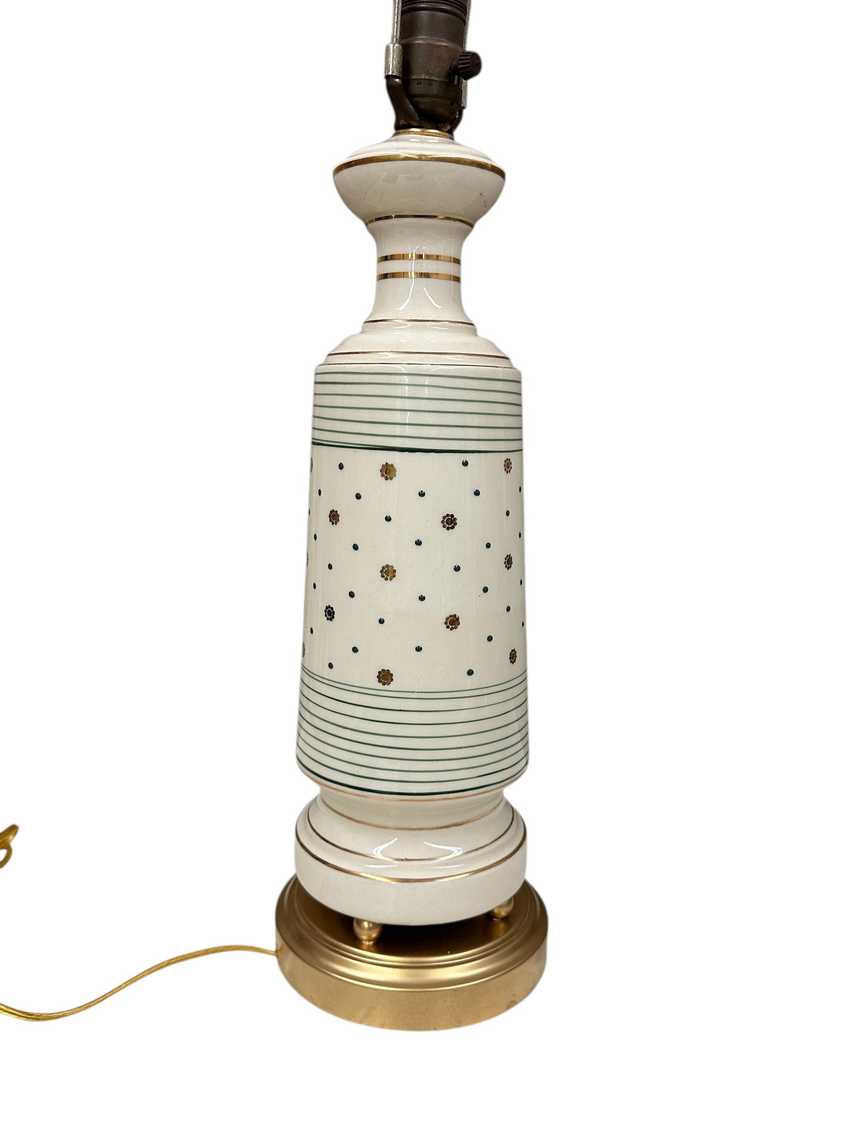 Ceramic Lamp with Green and Gold Stripes and Dots