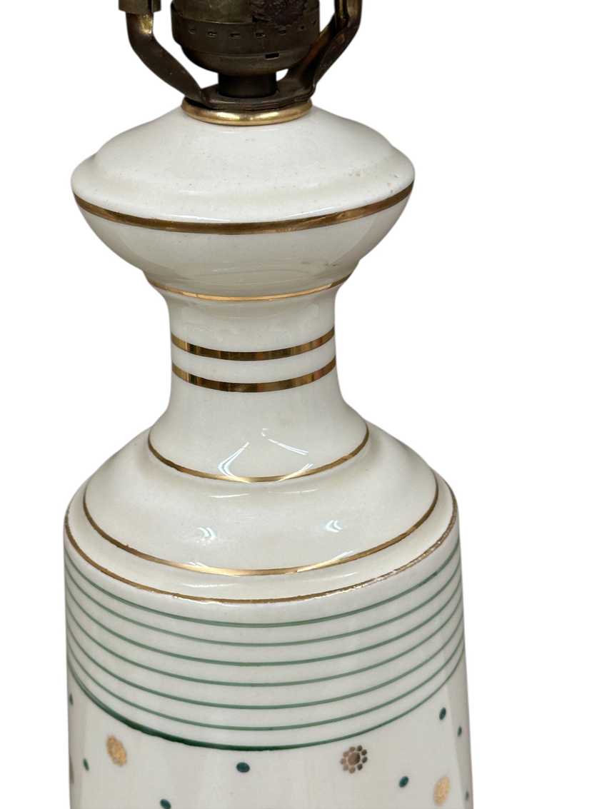 Ceramic Lamp with Green and Gold Stripes and Dots