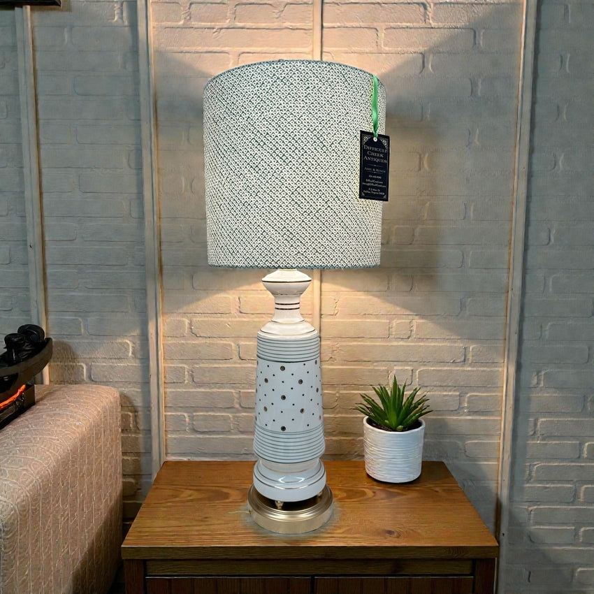 Ceramic Lamp with Green and Gold Stripes and Dots