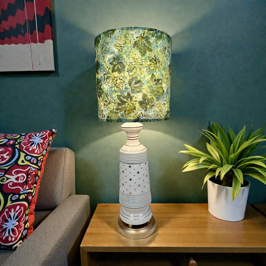 Ceramic Lamp with Green and Gold Stripes and Dots