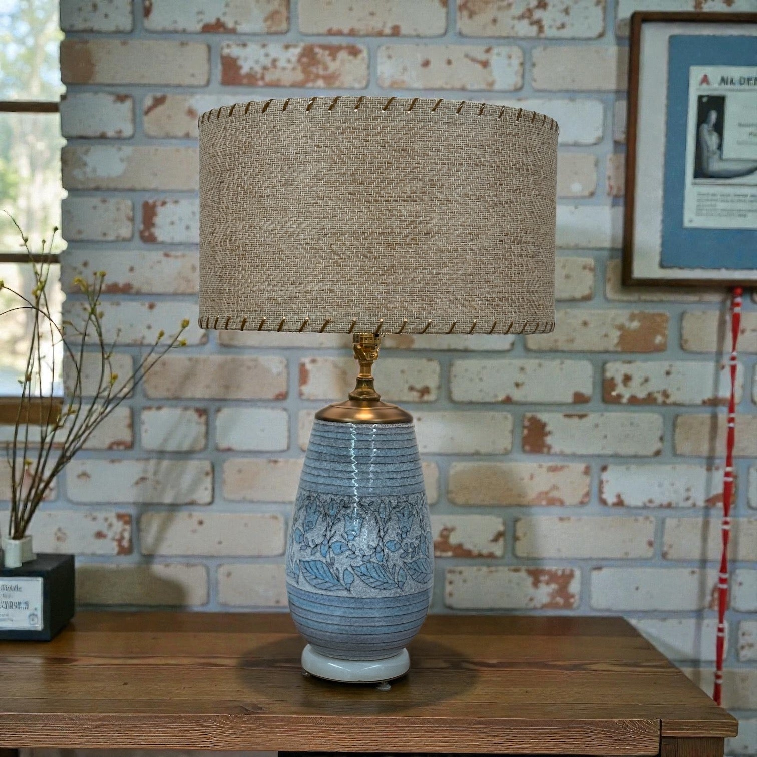 Blue Floral Pottery Vase Lamp