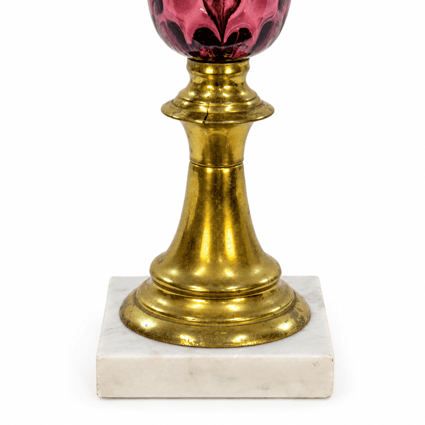 Vintage Amethyst Glass Table Lamp, Purple Thumbprint Glass Lamp, Brass Marble Base Lamp, Hollywood Regency Lighting
