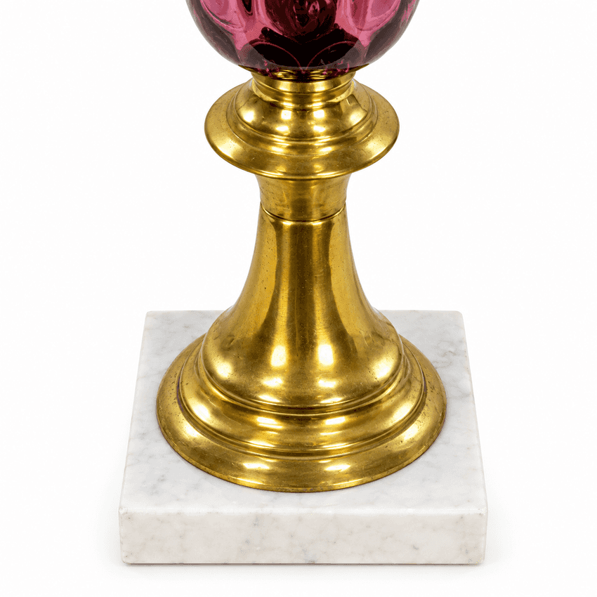 Vintage Amethyst Glass Table Lamp, Purple Thumbprint Glass Lamp, Brass Marble Base Lamp, Hollywood Regency Lighting
