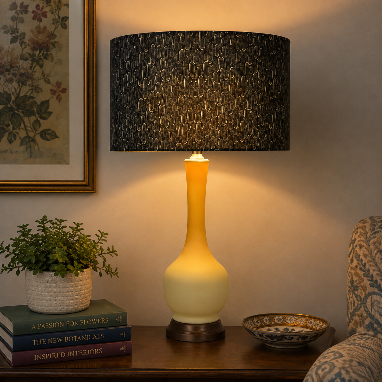 Black and Gold Drum Lampshade – Year of the Dragon Fabric – Handmade Modern Lamp Shade – Multiple Sizes