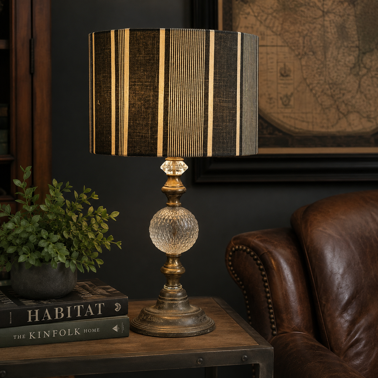 "Sampson" One of a Kind Vintage Glass Lamp; Brass Table Lamp | Quilted Glass Statement Lamp | Custom Built Lighting