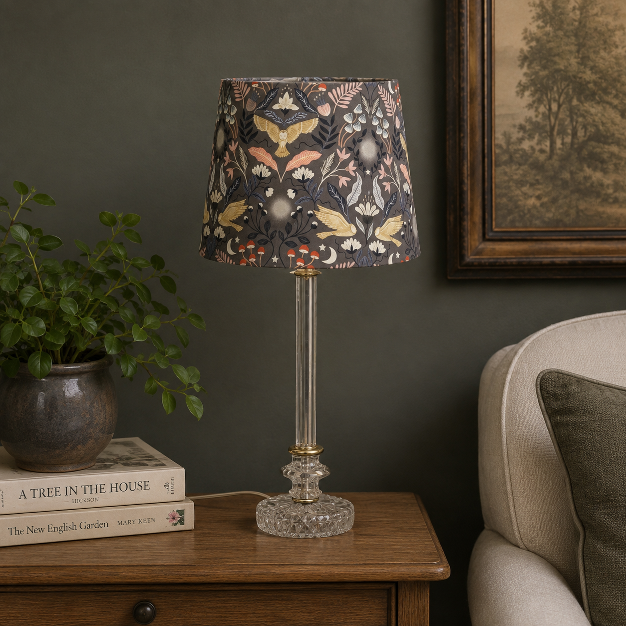 "Rita" Custom Built Vintage Glass Table Lamp | Clear Glass Lamp; Brass Accent Lamp | One of a Kind Small Lamp