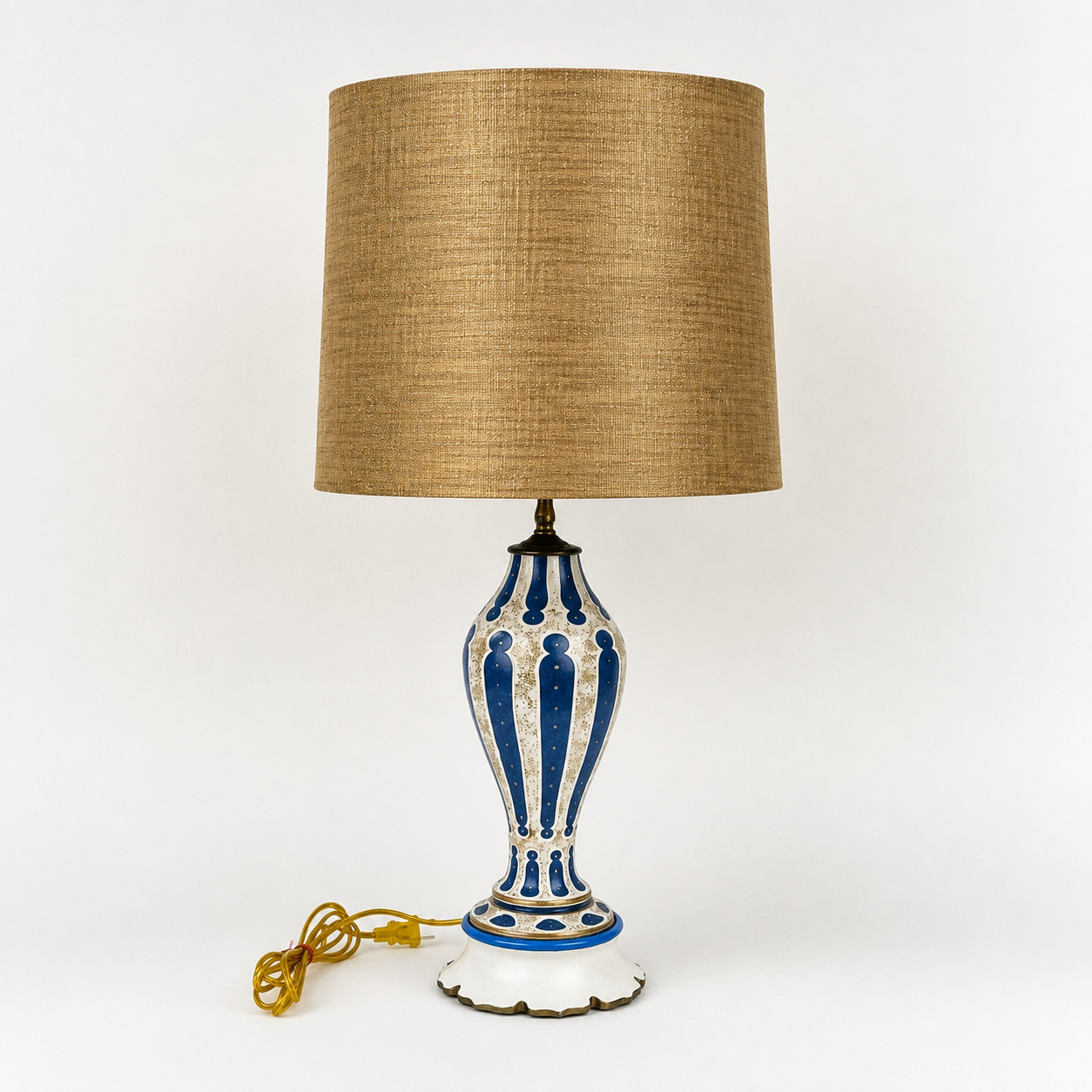 Vintage French Blue Opaline Glass Table Lamp | Restored Blue & White Glass Lamp with Gold Accents | Rewired | 24" Tall