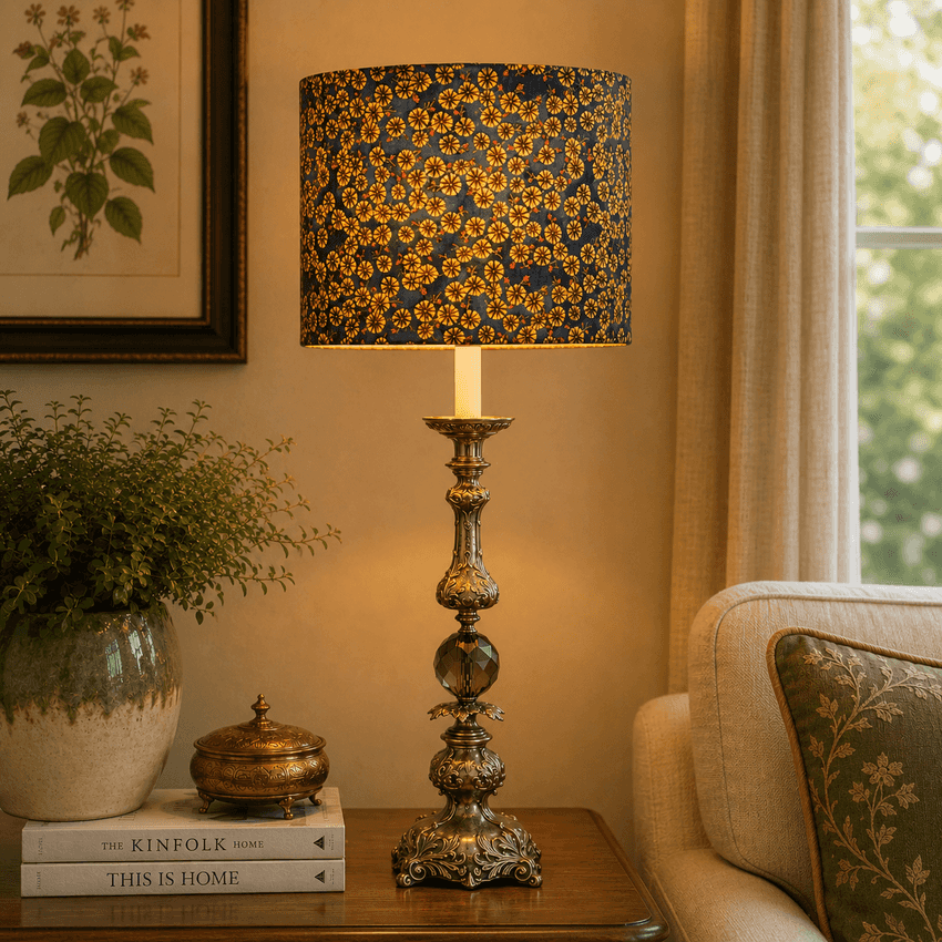 Vintage Hollywood Regency Candlestick Lamp Gray Glass Ornate Metal 36.5” Table Lamp