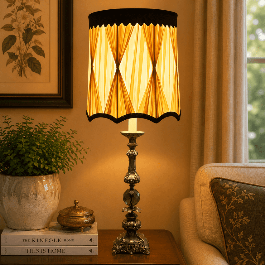 Vintage Hollywood Regency Candlestick Lamp Gray Glass Ornate Metal 36.5” Table Lamp