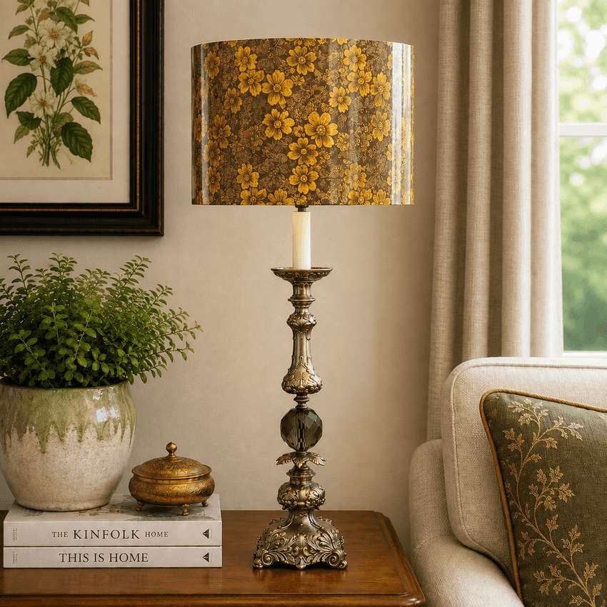 Vintage Hollywood Regency Candlestick Lamp Gray Glass Ornate Metal 36.5” Table Lamp