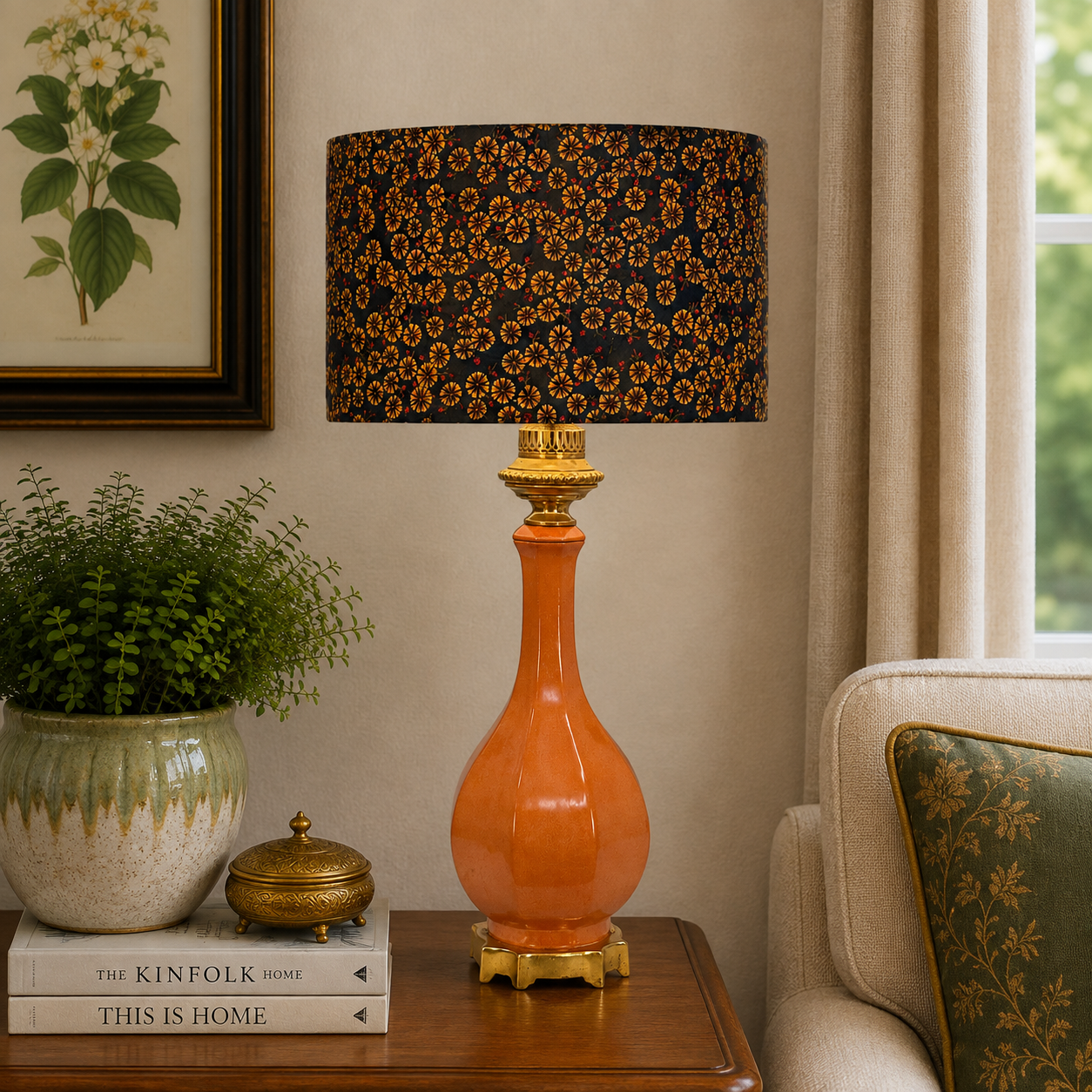 Vintage Peach Ceramic Table Lamp French Style Brass Base Hollywood Regency 28.5”