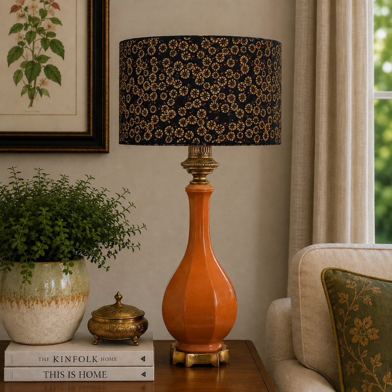 Vintage Peach Ceramic Table Lamp French Style Brass Base Hollywood Regency 28.5”